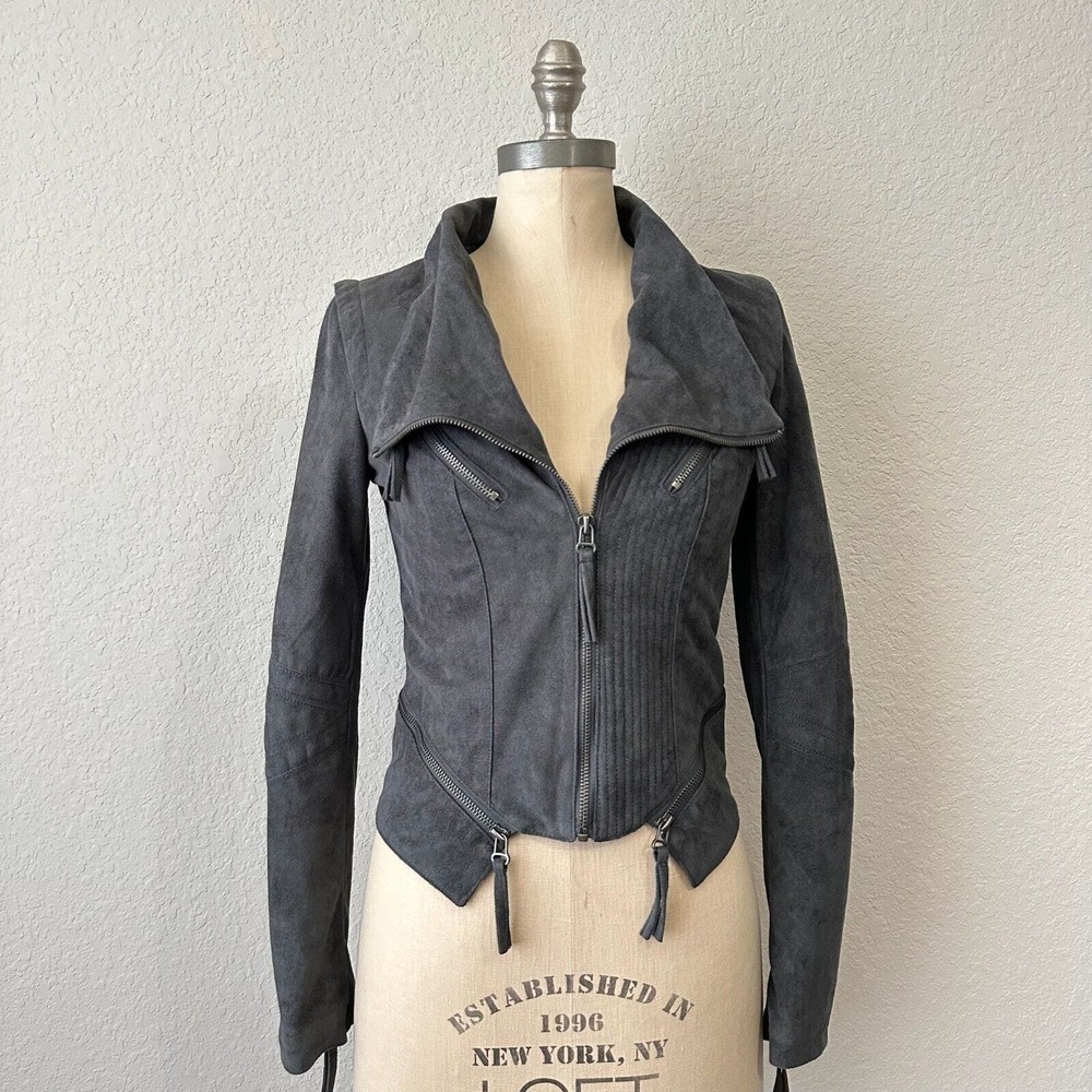 J.ROBERTS Faux Suede Zipper Moto Jacket #I6J1247 in Gray